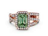 Rose gold Fancy Green Emerald  Cut Halo Split Shank Prong Setting Ring_61