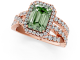 Rose gold Fancy Green Emerald  Cut Halo Split Shank Prong Setting Ring_62