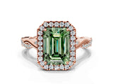 Rose gold Fancy Green Emerald Cut Halo Twist Band with Four-Prong Setting_12