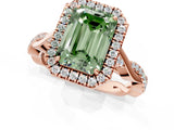 Rose gold Fancy Green Emerald Cut Halo Twist Band with Four-Prong Setting_13