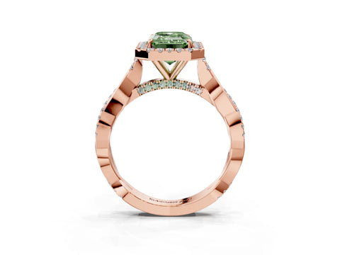 Rose gold Fancy Green Emerald Cut Halo Twist Band with Four-Prong Setting_15