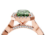 Rose gold Fancy Green Emerald Cut Halo Twist Band with Four-Prong Setting_16