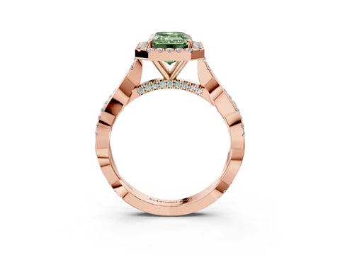 Rose gold Fancy Green Emerald Cut Halo Twist Band with Four-Prong Setting_3