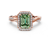 Rose gold Fancy Green Emerald  Cut Halo Twisted Band Four-Prong Ring_20