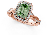 Rose gold Fancy Green Emerald  Cut Halo Twisted Band Four-Prong Ring_21