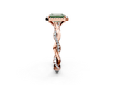 Rose gold Fancy Green Emerald  Cut Halo Twisted Band Four-Prong Ring_22