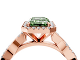 Rose gold Fancy Green Emerald  Cut Halo Twisted Band Four-Prong Ring_24
