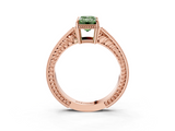 Rose gold Fancy Green Emerald  Cut Milgrain Channel Set Engagement Ring with Solitaire Prong Setting_83
