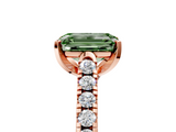 Rose gold Fancy Green Emerald  Cut Pavé Band Solitaire Ring with Four-Prong Setting_30
