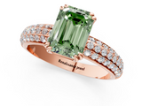 Rose gold Fancy Green Emerald  Cut Pave Diamond Engagement Ring with Channel Set Band and Four-Prong Setting_22