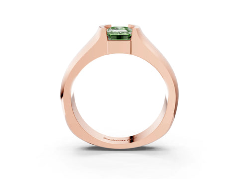 Rose gold Fancy Green Emerald Cut Solitaire Bezel Set Diamond Ring with Wide Band_3