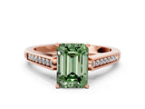 Rose gold Fancy Green Emerald Cut Solitaire Cathedral Diamond Engagement Ring with Channel-Set Band and Four-Prong Setting_3