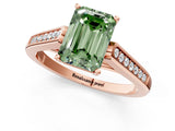 Rose gold Fancy Green Emerald Cut Solitaire Cathedral Diamond Engagement Ring with Channel-Set Band and Four-Prong Setting_4