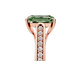 Rose gold Fancy Green Emerald Cut Solitaire Cathedral Diamond Engagement Ring with Channel-Set Band and Four-Prong Setting_8