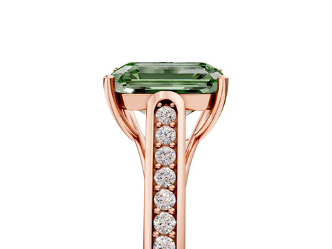 Rose gold Fancy Green Emerald Cut Solitaire Cathedral Diamond Engagement Ring with Channel-Set Band and Four-Prong Setting_8