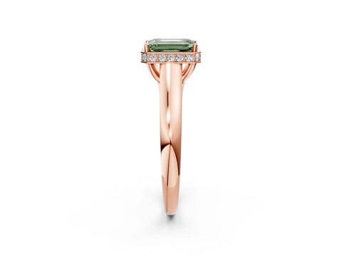 Rose gold Fancy Green Emerald Cut Solitaire Diamond Engagement Ring with Four-Prong Setting and Tapered Band_2