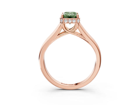 Rose gold Fancy Green Emerald Cut Solitaire Diamond Engagement Ring with Four-Prong Setting and Tapered Band_3