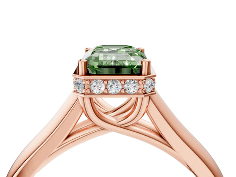 Rose gold Fancy Green Emerald Cut Solitaire Diamond Engagement Ring with Four-Prong Setting and Tapered Band_4