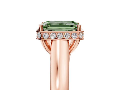 Rose gold Fancy Green Emerald Cut Solitaire Diamond Engagement Ring with Four-Prong Setting and Tapered Band_5