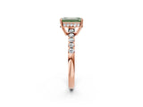 Rose gold Fancy Green Emerald Cut Solitaire Diamond Engagement Ring with Pavé Band and Six-Prong Setting_14