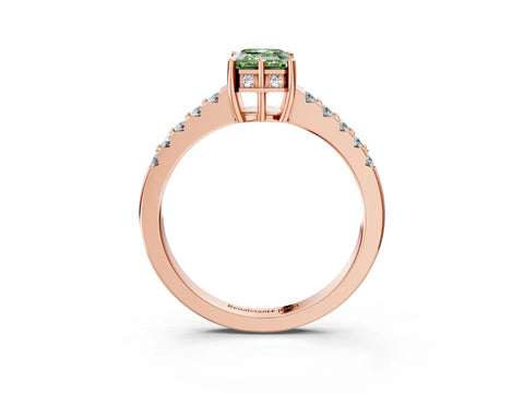 Rose gold Fancy Green Emerald Cut Solitaire Diamond Engagement Ring with Pavé Band and Six-Prong Setting_15