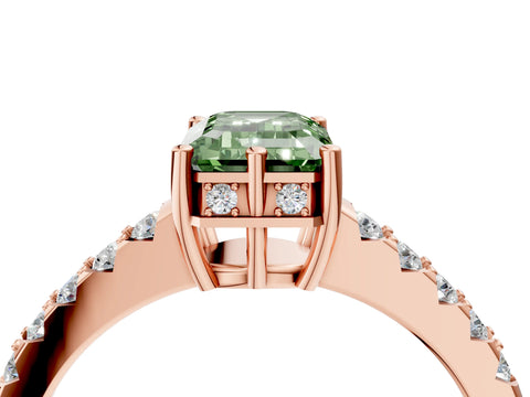 Rose gold Fancy Green Emerald Cut Solitaire Diamond Engagement Ring with Pavé Band and Six-Prong Setting_16