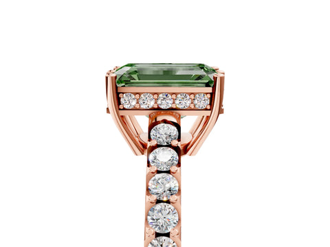Rose gold Fancy Green Emerald Cut Solitaire Diamond Engagement Ring with Pavé Band and Six-Prong Setting_17