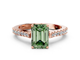 Rose gold Fancy Green Emerald  Cut Solitaire Diamond Engagement Ring with Pave Band and Four-Prong Setting_182