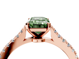 Rose gold Fancy Green Emerald  Cut Solitaire Diamond Engagement Ring with Pave Band and Four-Prong Setting_186