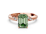 Rose gold Fancy Green Emerald Cut Solitaire Diamond Engagement Ring with Twisted Pave Band and Four-Prong Setting_3