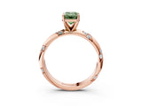 Rose gold Fancy Green Emerald Cut Solitaire Diamond Engagement Ring with Twisted Pave Band and Four-Prong Setting_6