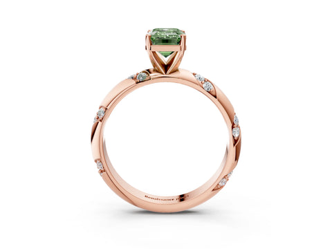 Rose gold Fancy Green Emerald Cut Solitaire Diamond Engagement Ring with Twisted Pave Band and Four-Prong Setting_6