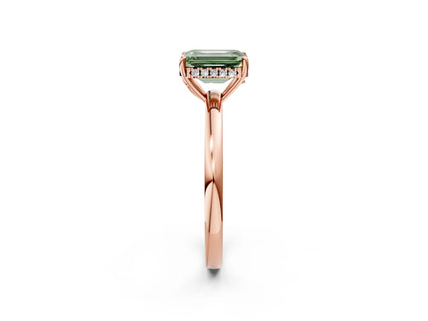 Rose gold Fancy Green Emerald Cut Solitaire Diamond Ring with Prong Setting and Plain Band_2
