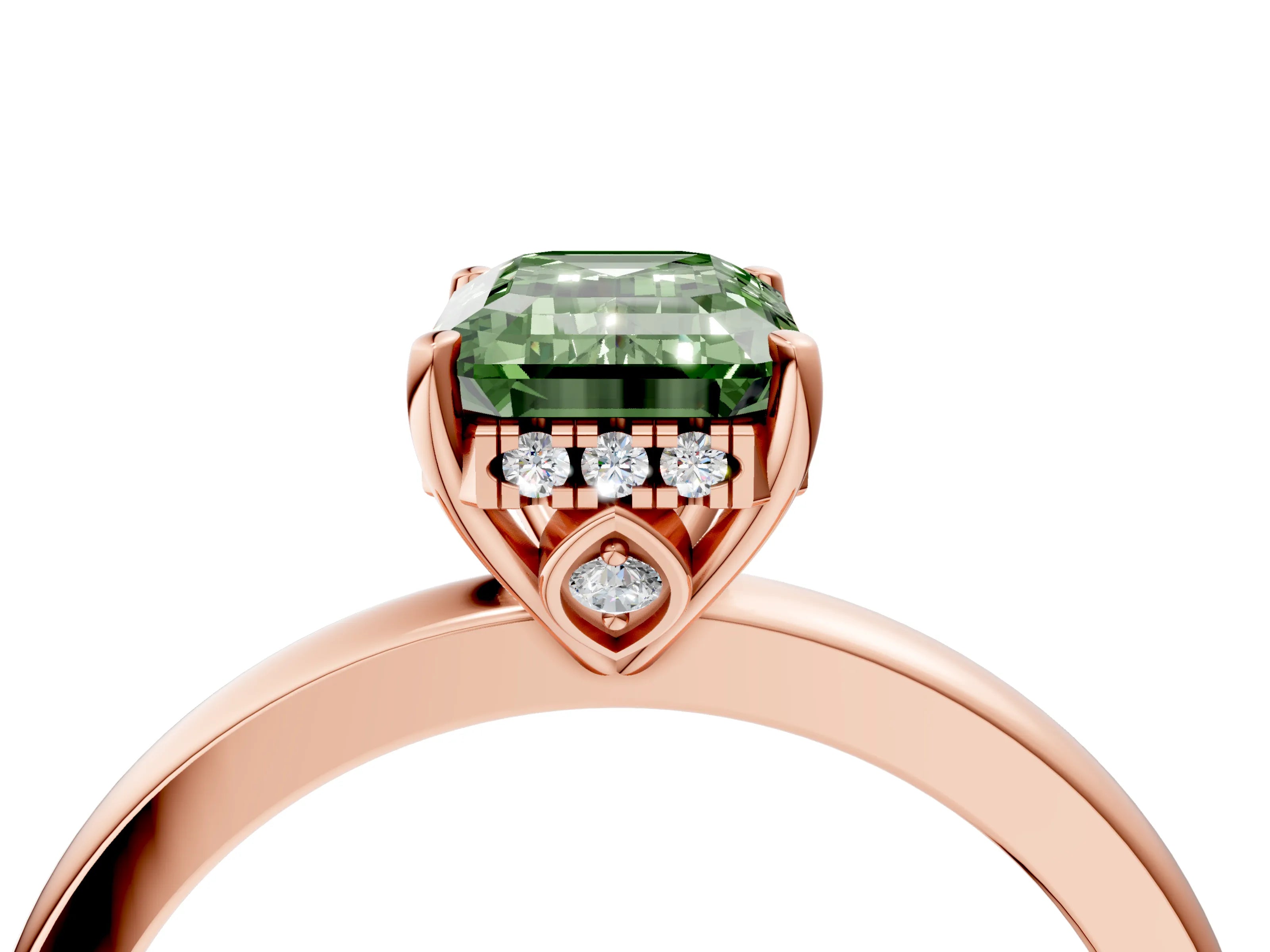 Rose gold Fancy Green Emerald Cut Solitaire Diamond Ring with Prong Setting and Plain Band_4