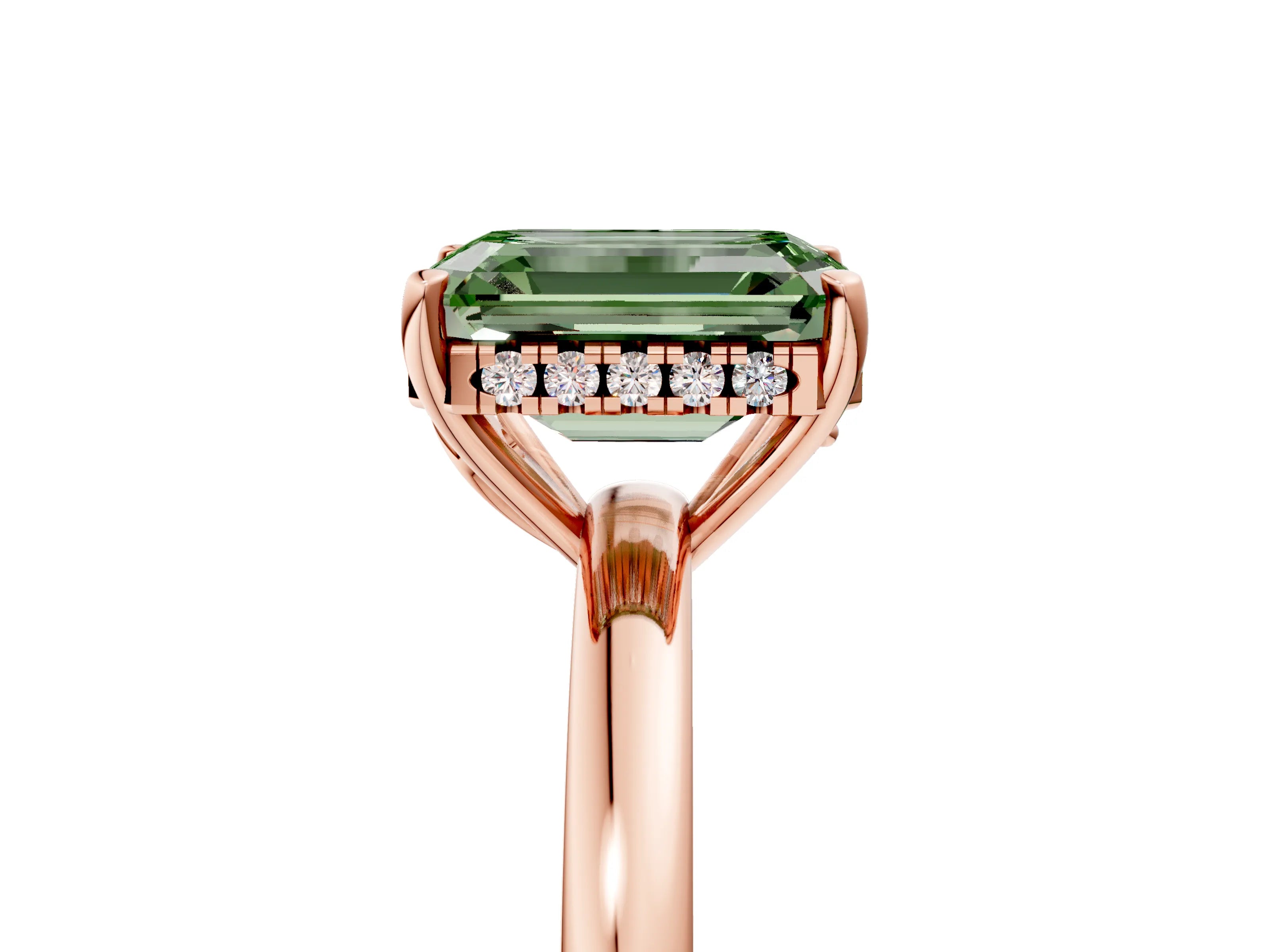 Rose gold Fancy Green Emerald Cut Solitaire Diamond Ring with Prong Setting and Plain Band_5