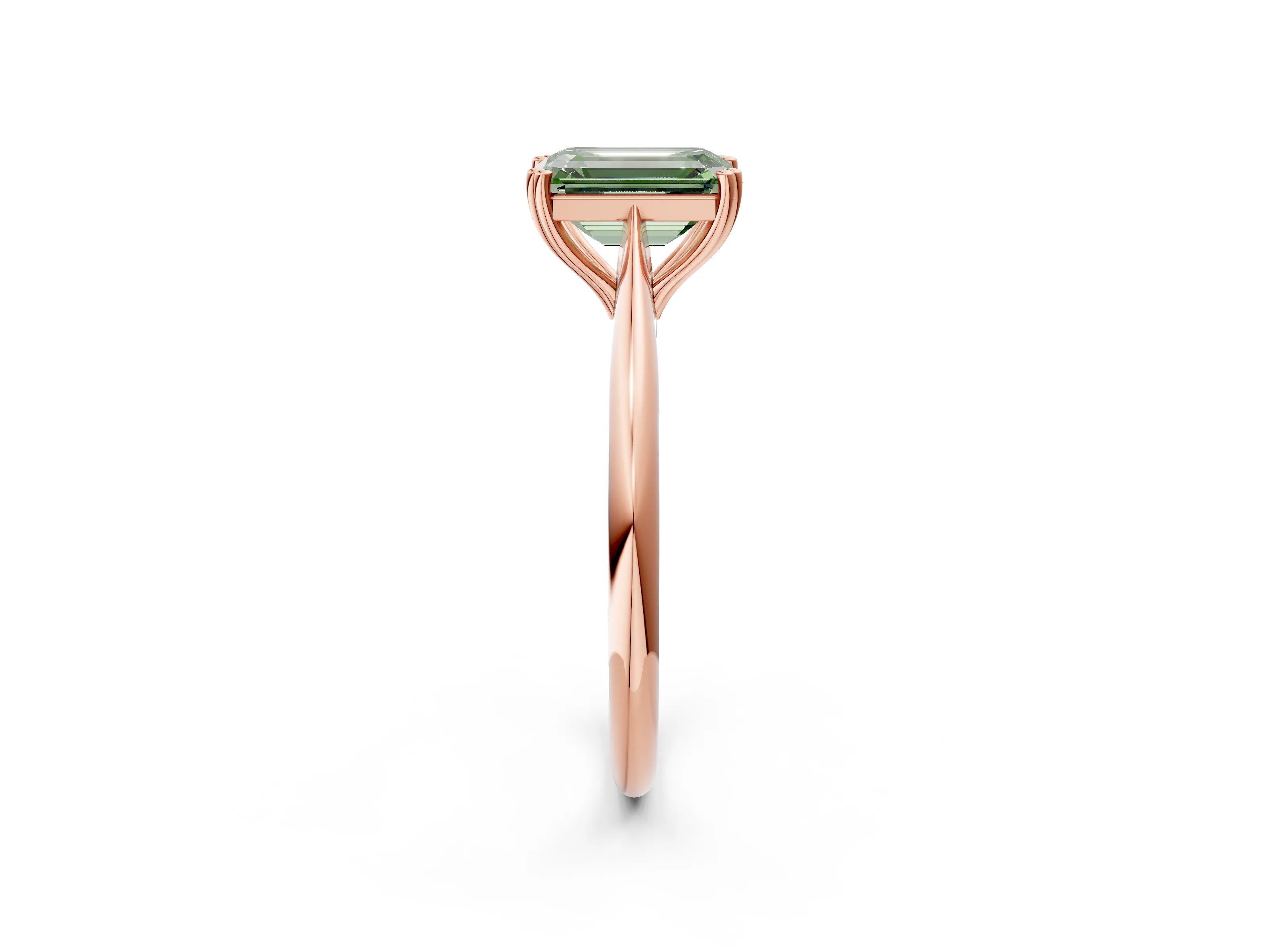 Rose gold Fancy Green Emerald Cut Solitaire Diamond Ring with Six-Prong Setting and Classic Band_2