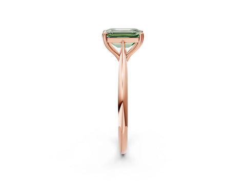 Rose gold Fancy Green Emerald Cut Solitaire Diamond Ring with Six-Prong Setting and Classic Band_2