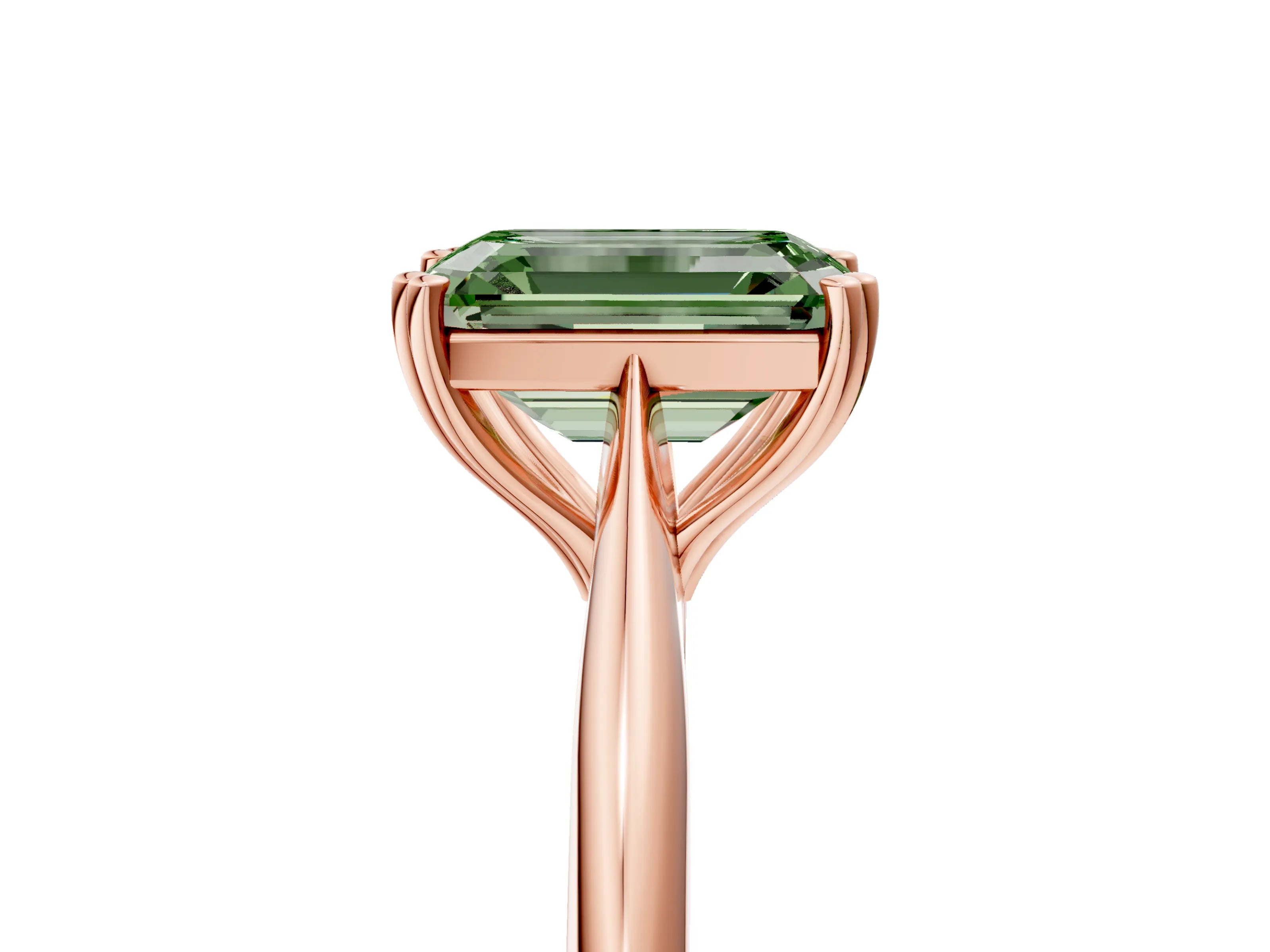Rose gold Fancy Green Emerald Cut Solitaire Diamond Ring with Six-Prong Setting and Classic Band_5