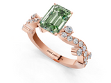 Rose gold Fancy Green Emerald  Cut Solitaire Diamond Twisted Band with Pave Setting_48