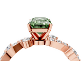 Rose gold Fancy Green Emerald  Cut Solitaire Diamond Twisted Band with Pave Setting_51