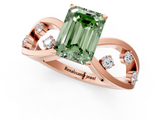 Rose gold Fancy Green Emerald  Cut Solitaire Diamond with Side Stones on Criss-Cross Band and Four-Prong Setting_4