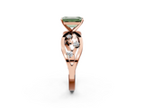 Rose gold Fancy Green Emerald  Cut Solitaire Diamond with Side Stones on Criss-Cross Band and Four-Prong Setting_5