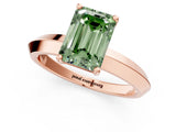 Rose gold Fancy Green Emerald  Cut Solitaire Engagement Ring with Flat Band and Four-Prong Setting 2