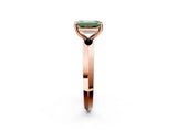 Rose gold Fancy Green Emerald  Cut Solitaire Engagement Ring with Flat Band and Four-Prong Setting 3