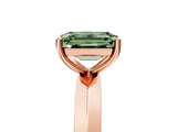 Rose gold Fancy Green Emerald  Cut Solitaire Engagement Ring with Flat Band and Four-Prong Setting