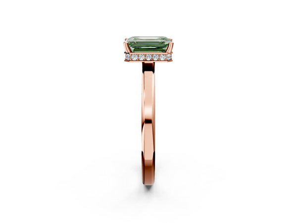 Rose gold Fancy Green Emerald  Cut Solitaire Engagement Ring with Four-Prong Setting on a Classic Band