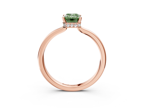Rose gold Fancy Green Emerald  Cut Solitaire Engagement Ring with Four-Prong Setting on a Classic Band
