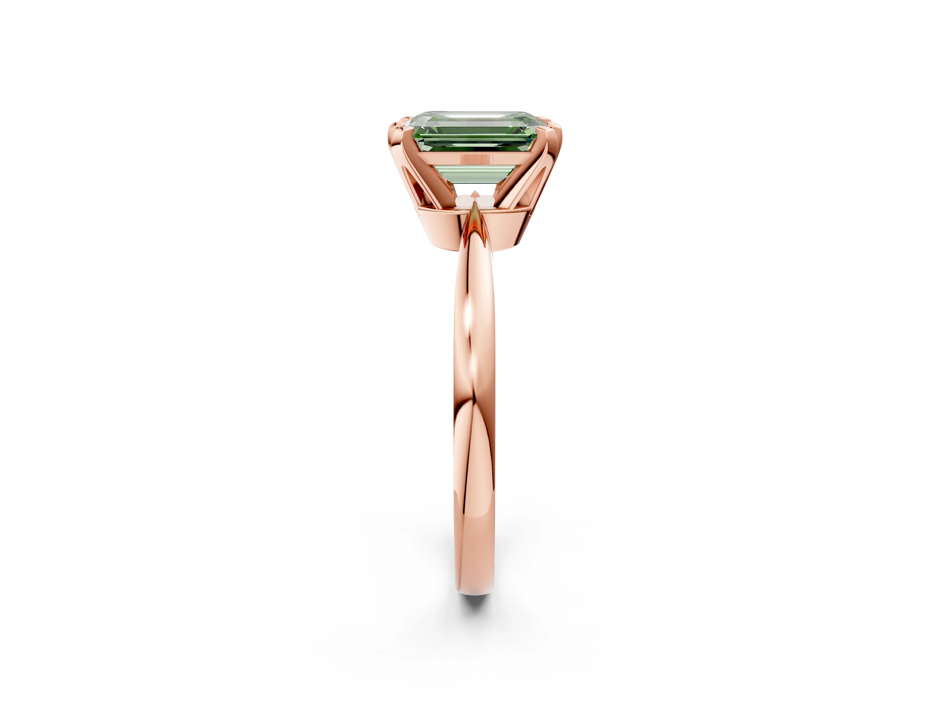 Rose gold Fancy Green Emerald Cut Solitaire Engagement Ring with Six-Prong Setting and Tapered Band_2