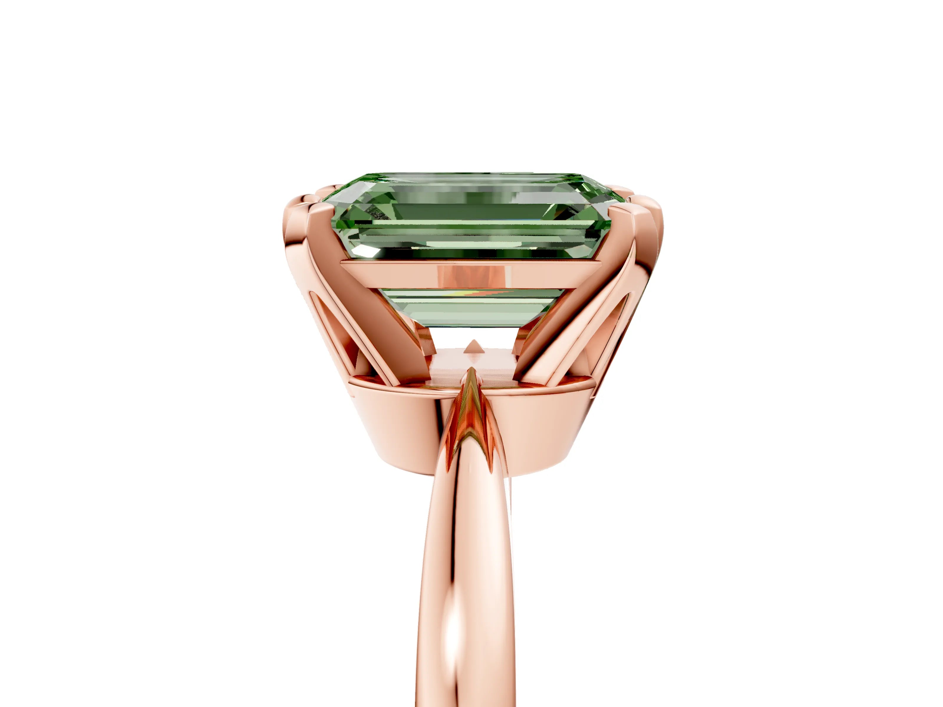 Rose gold Fancy Green Emerald Cut Solitaire Engagement Ring with Six-Prong Setting and Tapered Band_5
