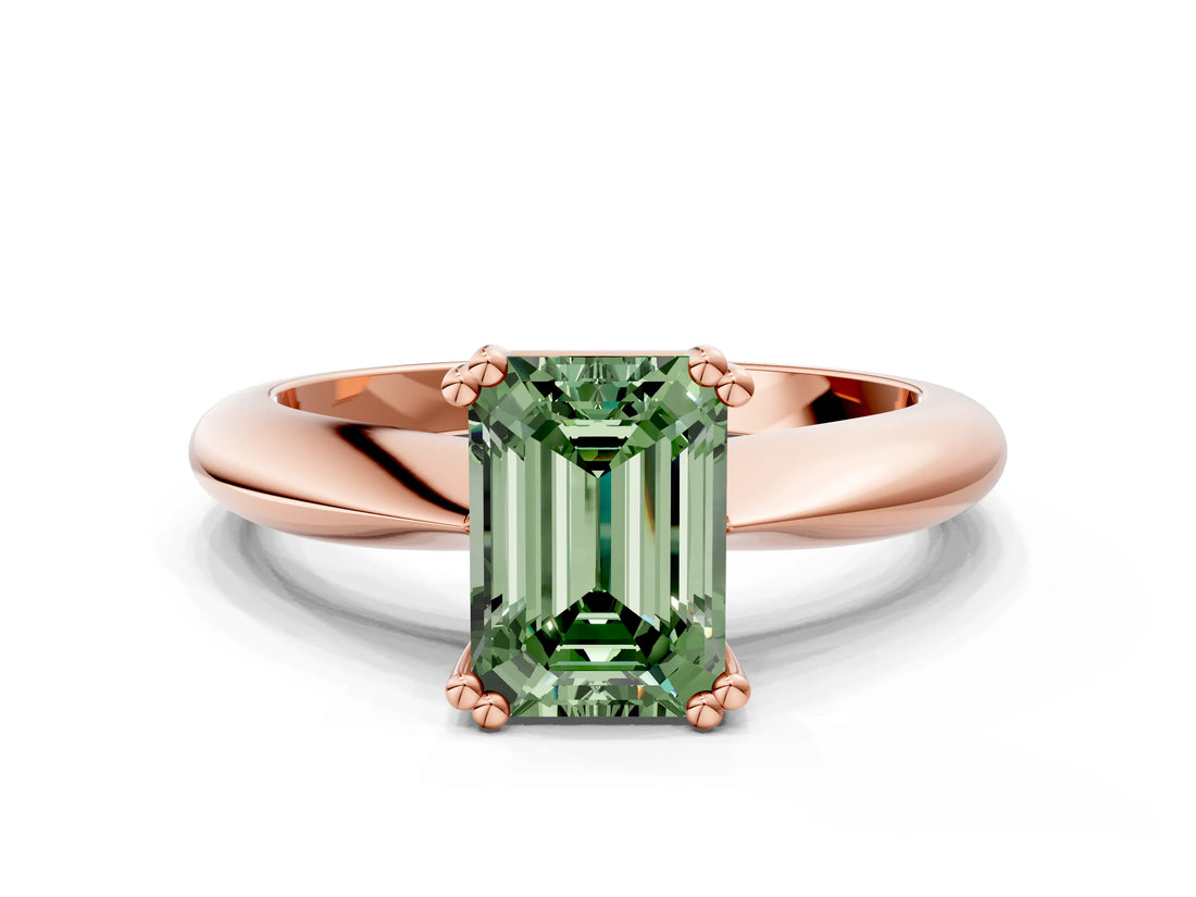 Rose gold Fancy Green Emerald  Cut Solitaire Engagement Ring with Tapered Band and Four-Prong Setting 1